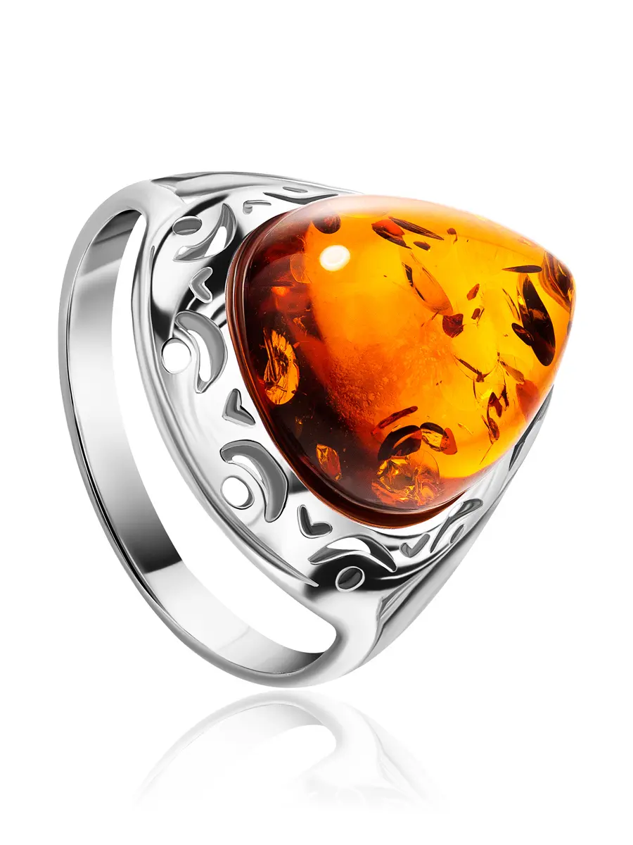 картинка Изысканное кольцо из серебра и натурального балтийского янтаря коньячного цвета «Джульетта» в онлайн магазине