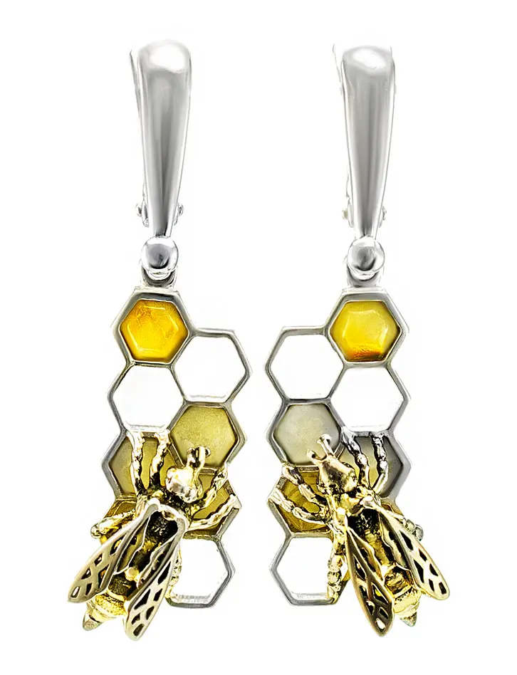картинка Эксклюзивные серьги из натурального медового янтаря «Винни Пух» в онлайн магазине