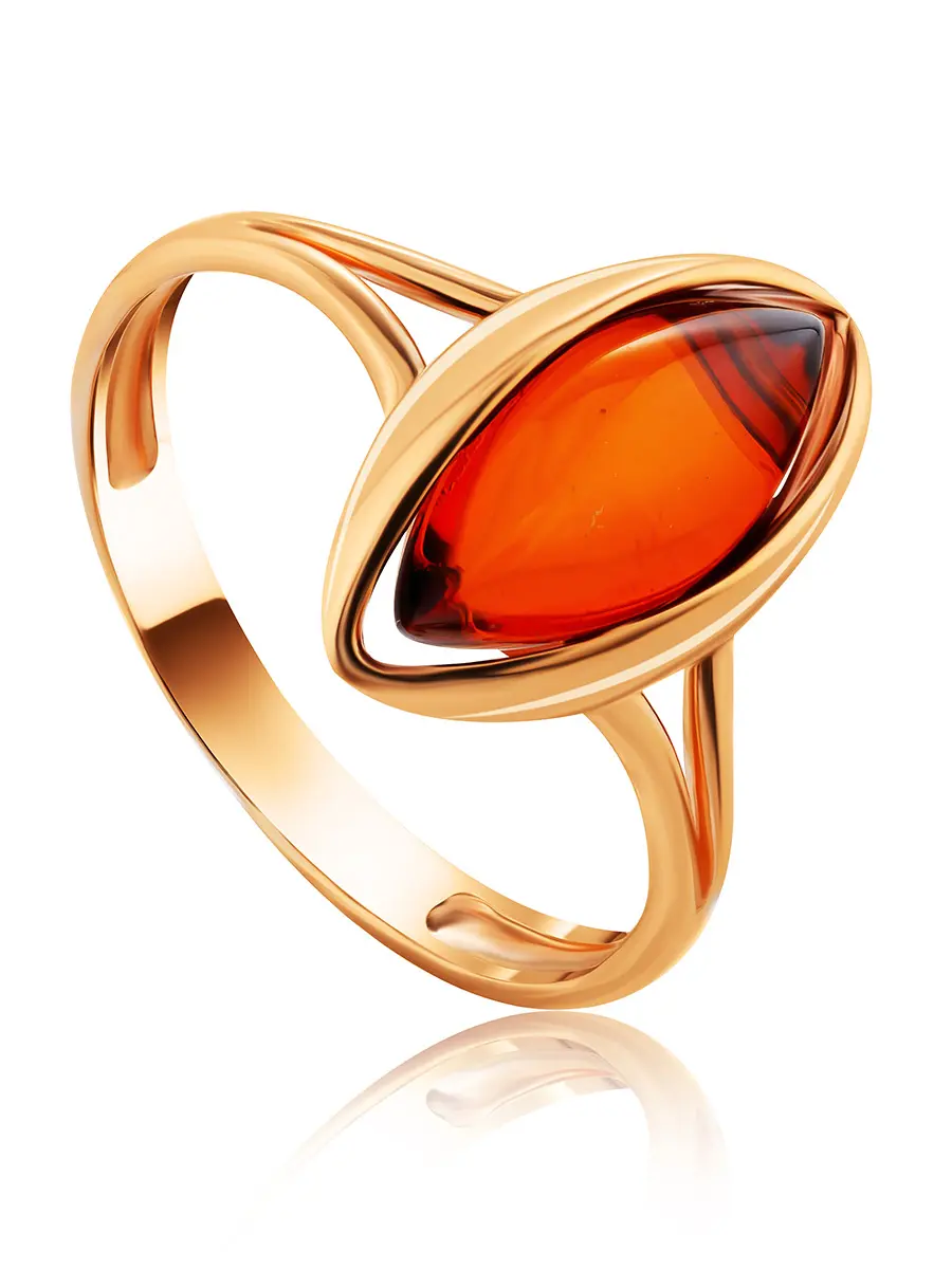 картинка Изящное золотое кольцо 585 пробы «София» со вставкой коньячного янтаря в онлайн магазине