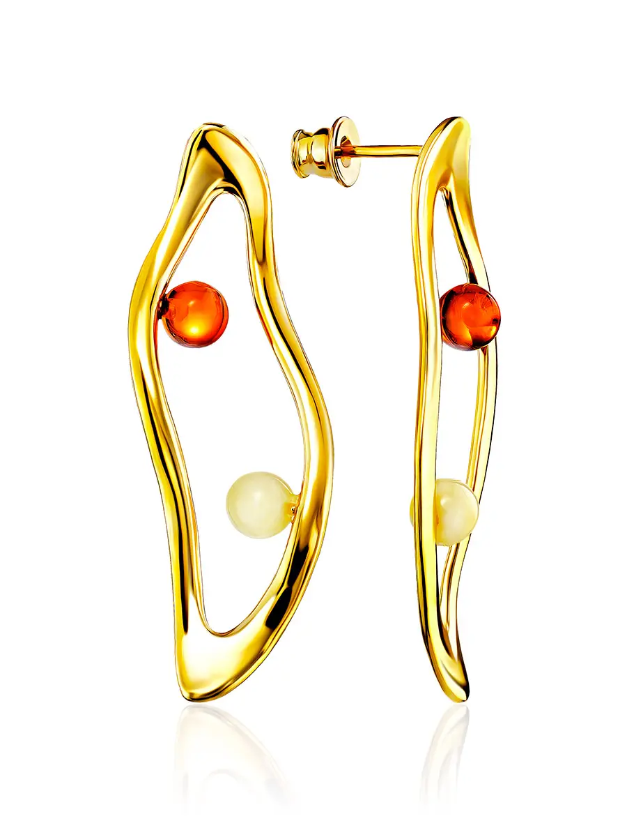 картинка Стильные серьги из золочённого серебра с янтарём Palazzo от ifamore™ в онлайн магазине