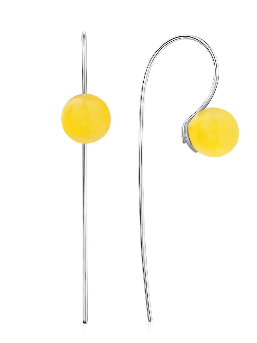 картинка Лаконичные серьги-крючки Palazzo с янтарём медового цвета в онлайн магазине