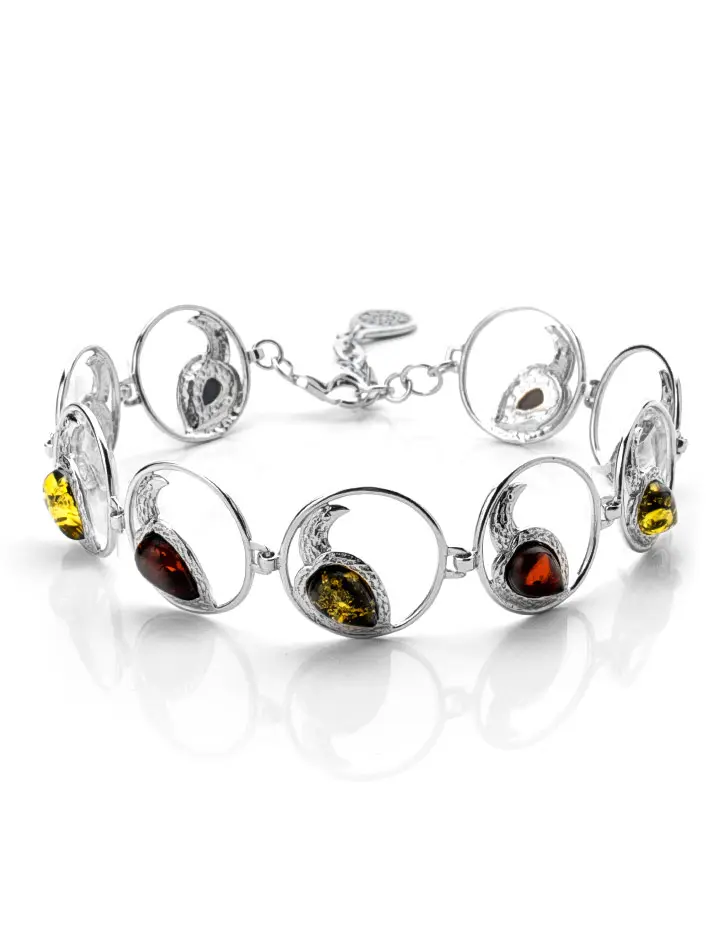 картинка Красивый браслет из серебра и натурального янтаря «Лирика» в онлайн магазине