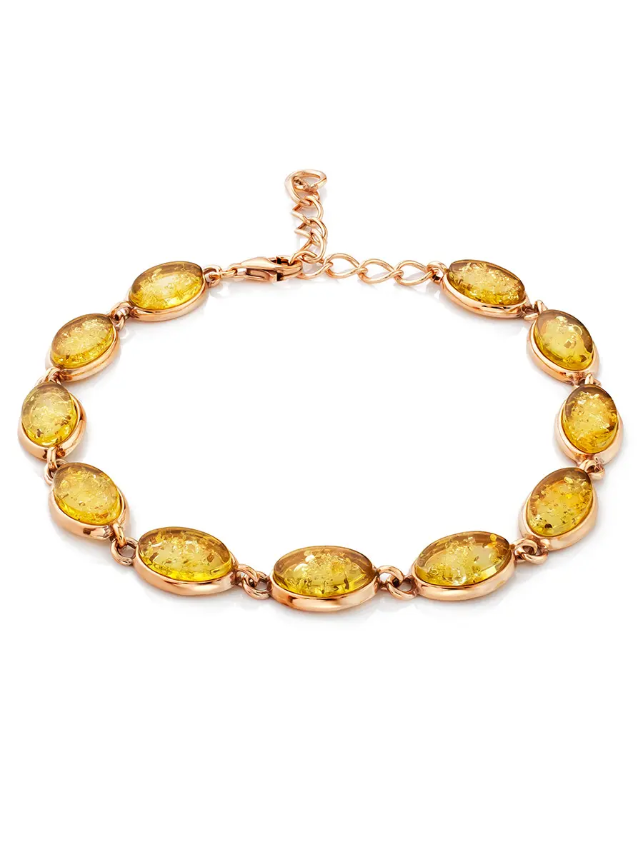 картинка Изящный браслет из позолоченного серебра и янтаря лимонного цвета «Бенефис» в онлайн магазине