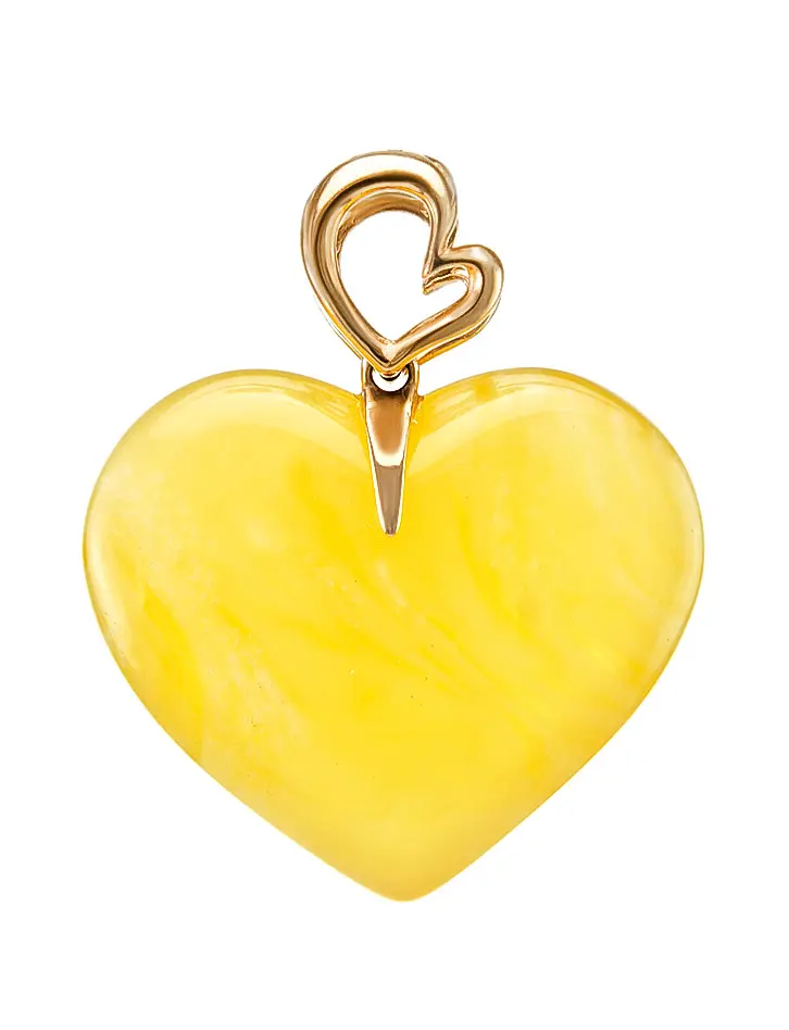 картинка Красивый кулон в форме сердца из натурального медового янтаря и золота в онлайн магазине