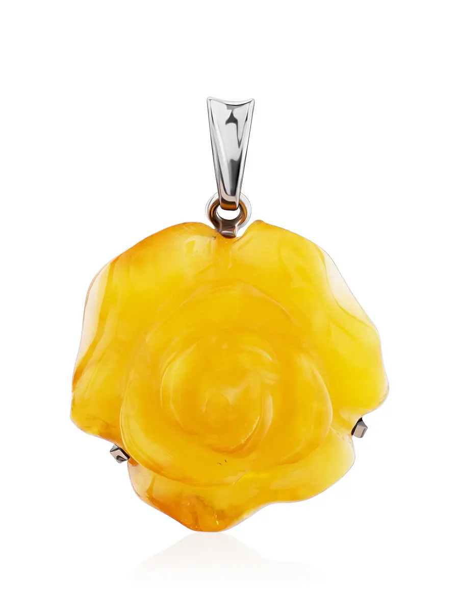 картинка Резной кулон из натурального янтаря медового цвета «Солнечная Роза» в онлайн магазине