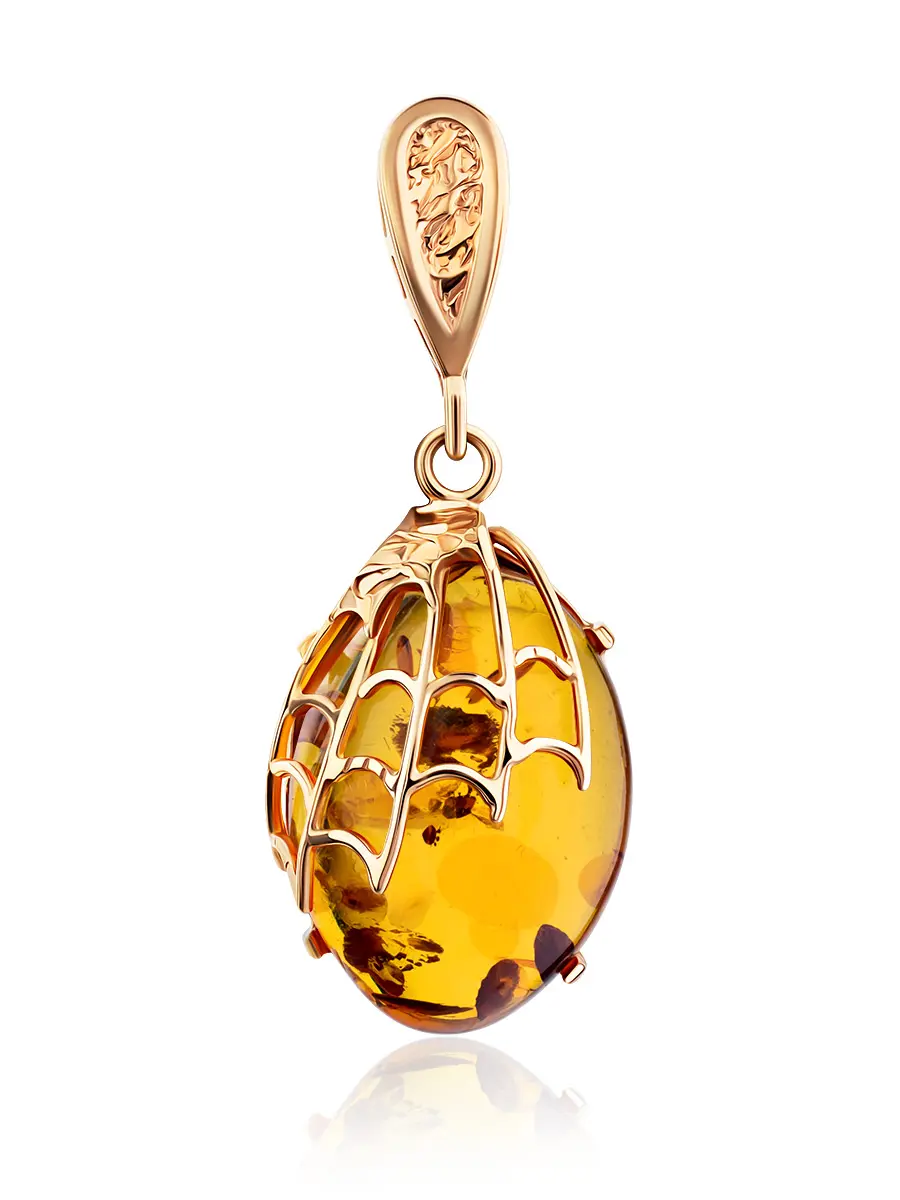 картинка Кулон из натурального янтаря в золоте «Паутинка» в онлайн магазине