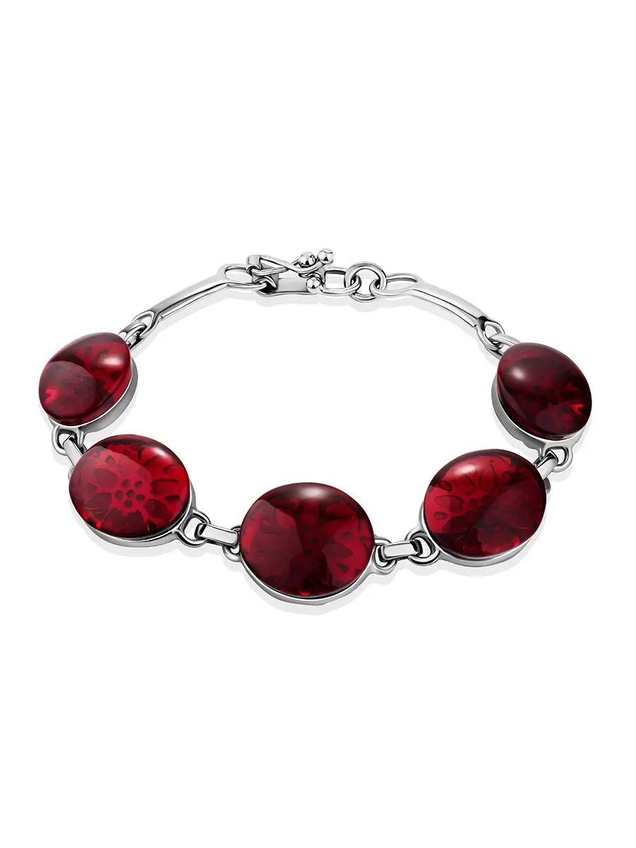 картинка Роскошный браслет «Сангрил» из серебра и натурального янтаря красного цвета в онлайн магазине