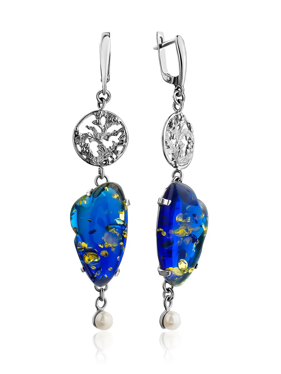 картинка Эффектные серьги с синим янтарём «Версаль» в онлайн магазине