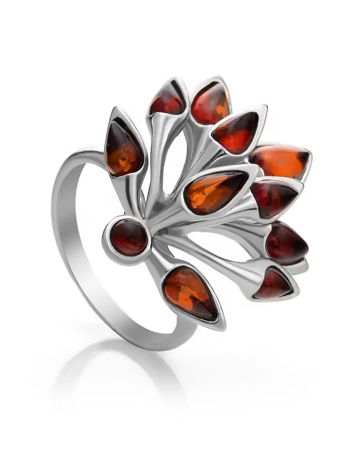 картинка Кольцо из натурального янтаря в серебре «Осень» в онлайн магазине