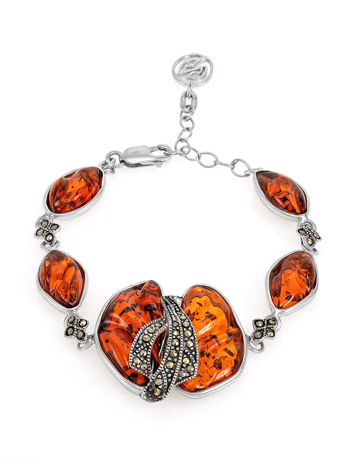 картинка Роскошный серебряный браслет с янтарём и марказитами Colorado в онлайн магазине