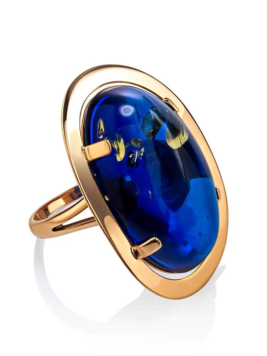 картинка Необычное объёмное кольцо с синим янтарём «Элегия» в онлайн магазине