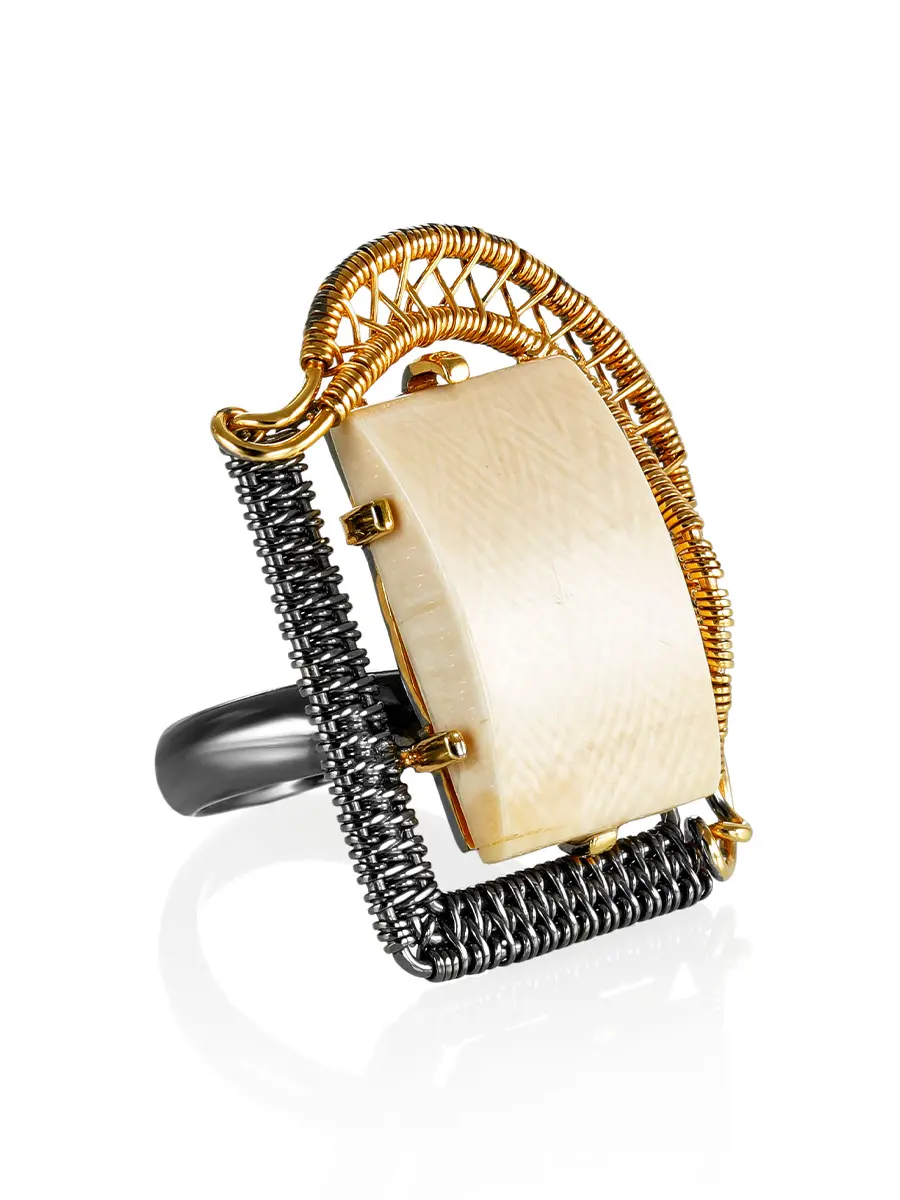 картинка Необычное серебряное кольцо с бивнем мамонта «Эра» в онлайн магазине