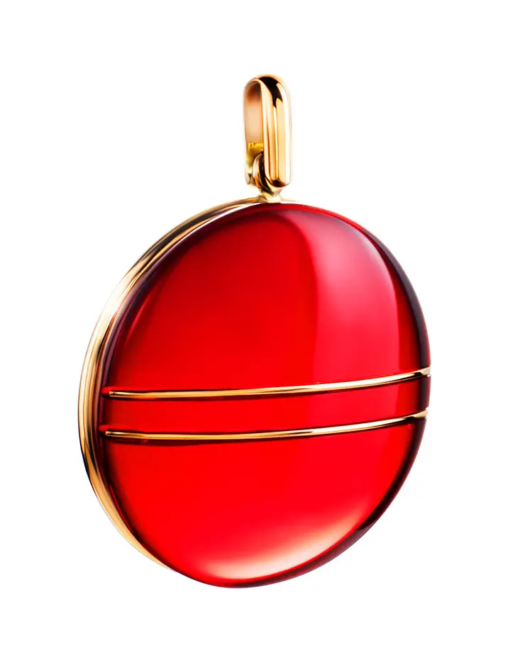 картинка Эффектный золотой кулон с красным янтарём «Сангрил» в онлайн магазине