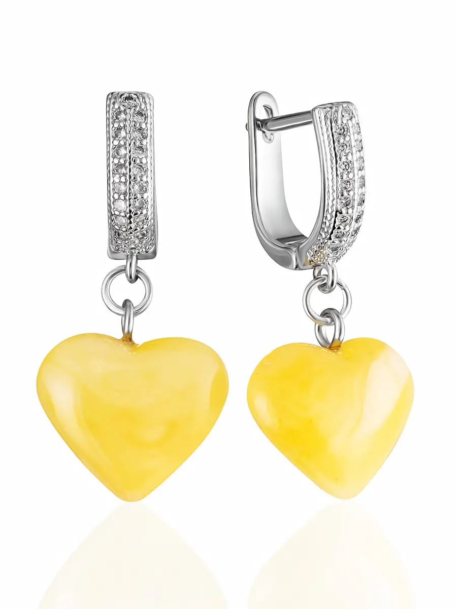 серьги с янтарными сердечками