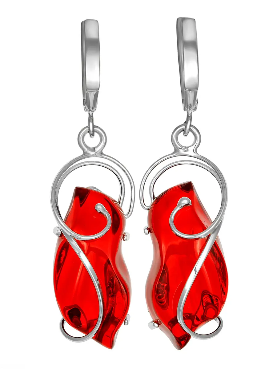 картинка Потрясающие эксклюзивные серьги из из серебра и красного янтаря «Риальто» в онлайн магазине
