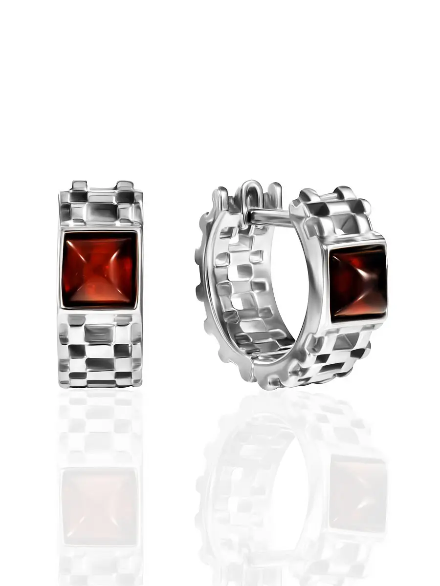 картинка Миниатюрные серьги-конго с коньячным янтарём «Турбийон» в онлайн магазине