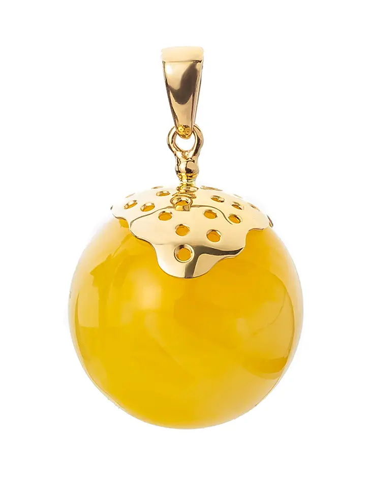 картинка Подвеска из цельного балтийского янтаря медового цвета и золота «Версаль» в онлайн магазине