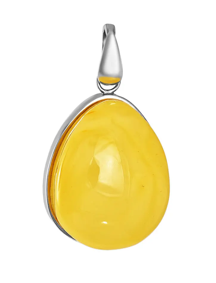 картинка Подвеска из натурального янтаря медового цвета в серебряном обрамлении «Глянец» в онлайн магазине