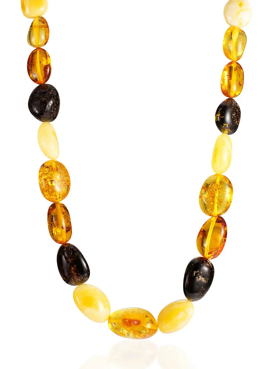 картинка Янтарные бусы из из бусин тёплых оттенков «Слива разноцветная» в онлайн магазине