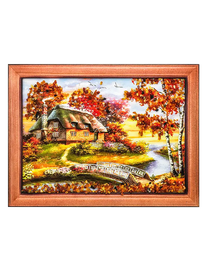 картинка Очаровательный пейзаж, украшенный натуральным янтарём «Домашний очаг» 17 (В) х 24 (Ш) в онлайн магазине