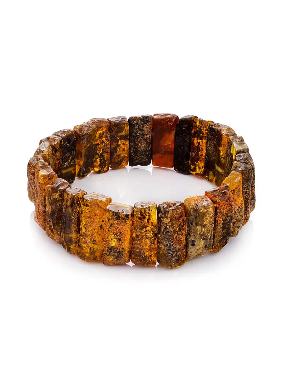 картинка Стильный неширокий браслет «Помпеи» из цельного янтаря с природной корочкой в онлайн магазине