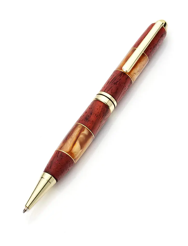 картинка Авторская ручка из древесины падука и натурального янтаря «Индонезия» в онлайн магазине
