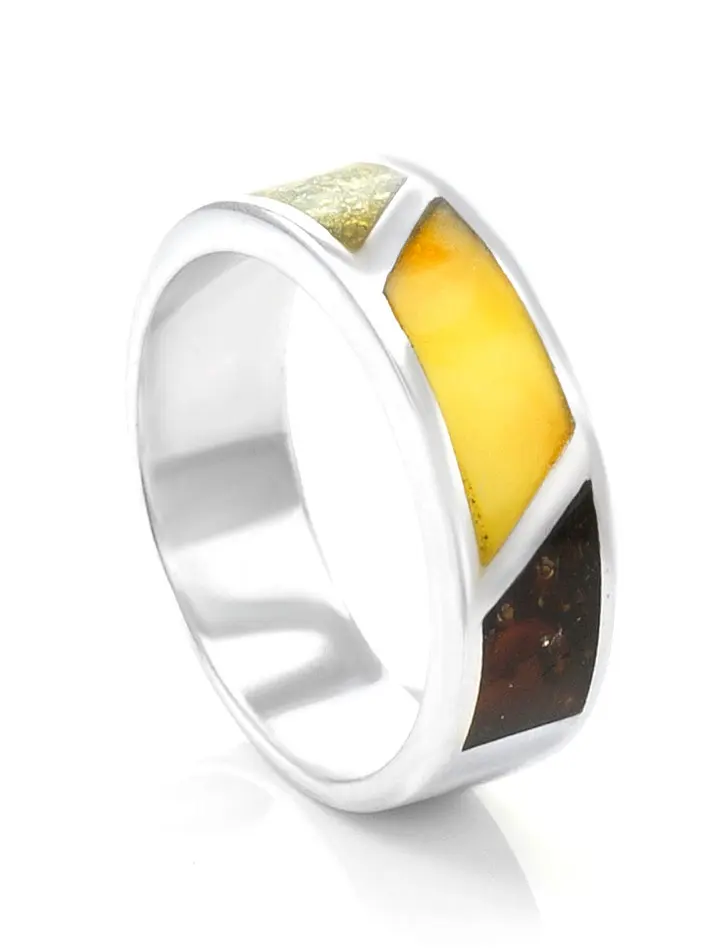 картинка Стильное кольцо «Лондон», украшенное янтарём разных цветов в онлайн магазине