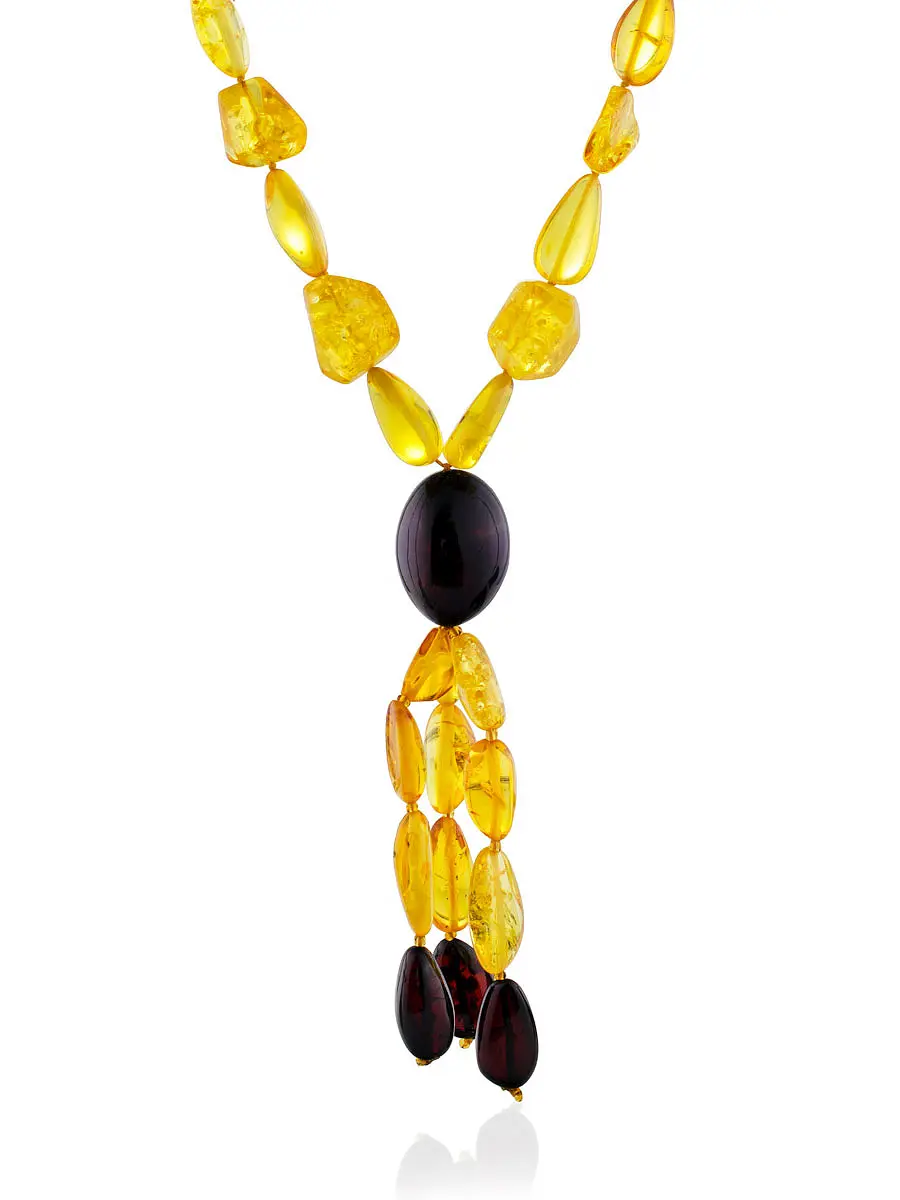 картинка Роскошное объёмное ожерелье из натурального янтаря «Оливка и кристалл» в онлайн магазине