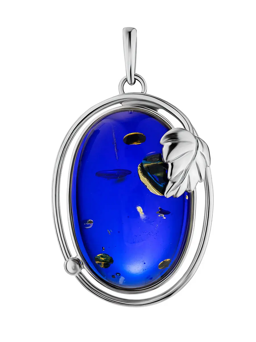 картинка Кулон из ярко-синего янтаря в серебре «Элегия» в онлайн магазине