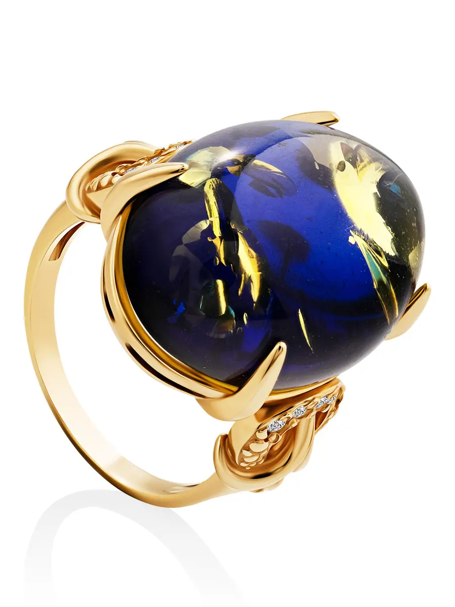 картинка Роскошное кольцо из позолоченного серебра с натуральным янтарём «Македония» в онлайн магазине