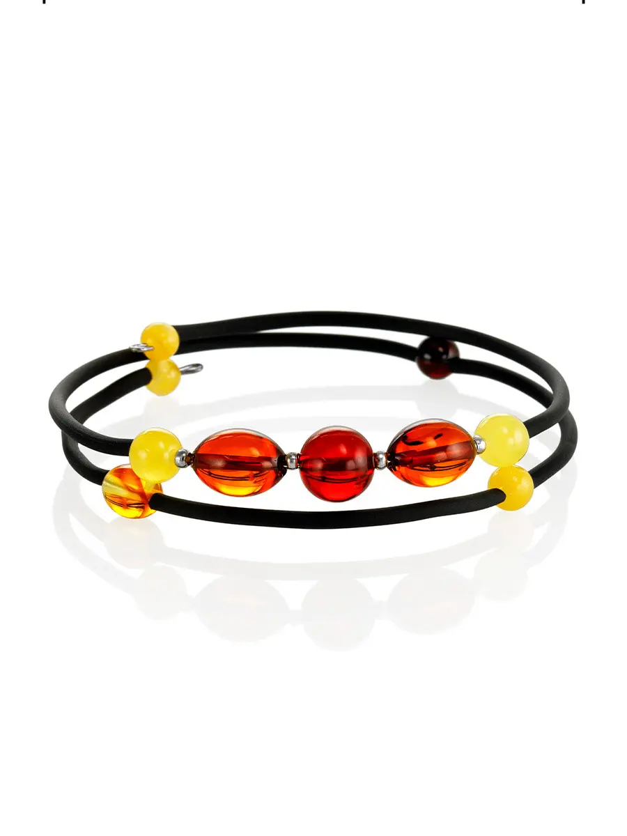 картинка Лёгкий стильный браслет «Оклахома» с натуральным балтийским янтарём в онлайн магазине
