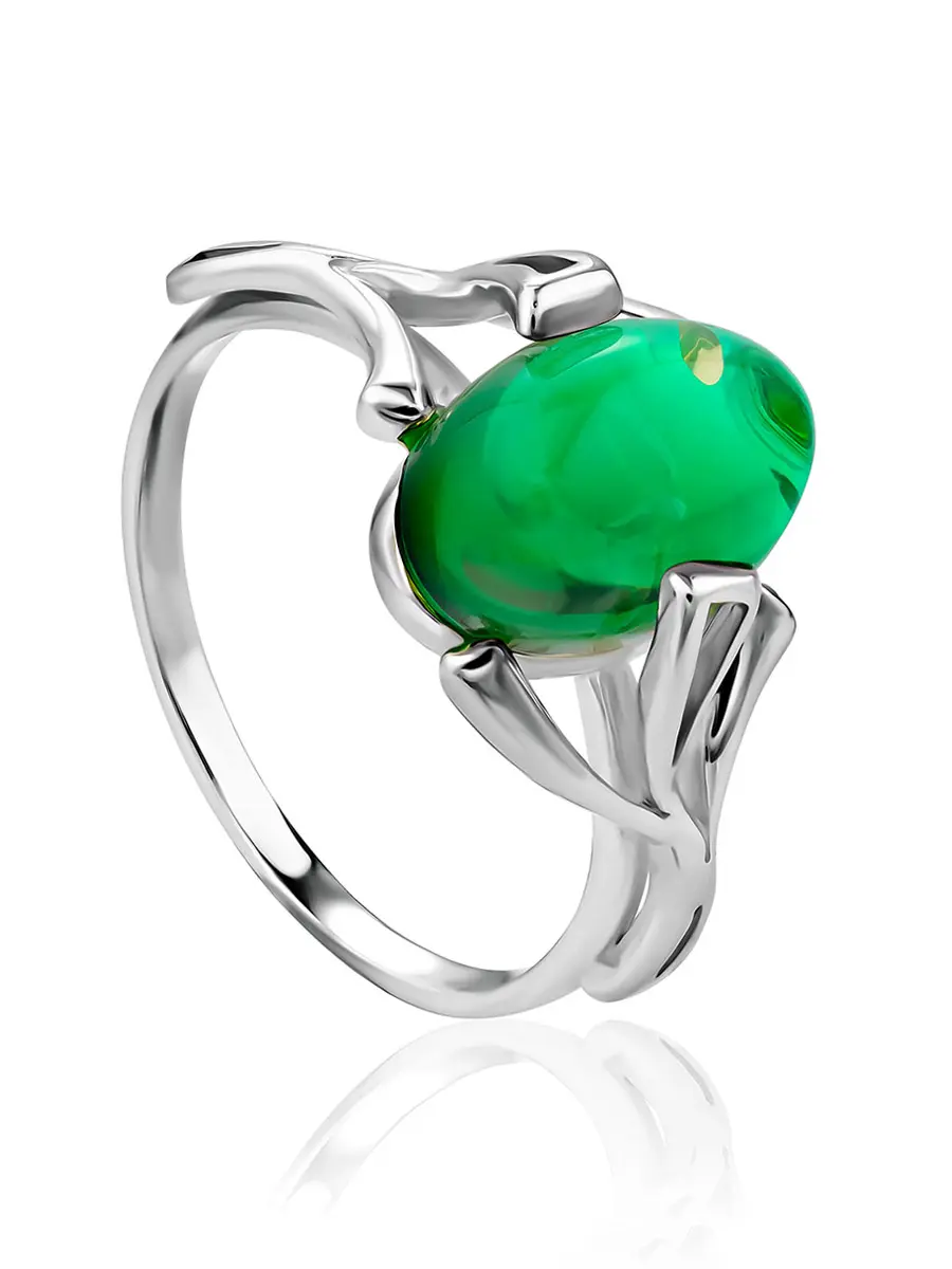 картинка Кольцо с янтарём необычного изумрудного оттенка «Крокус» в онлайн магазине