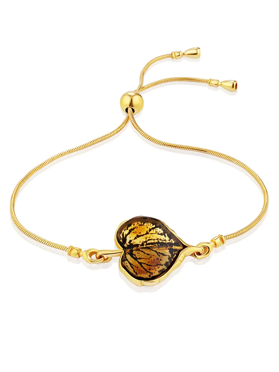 картинка Нежный тонкий браслет из позолоченного серебра и натурального янтаря «Липка» в онлайн магазине