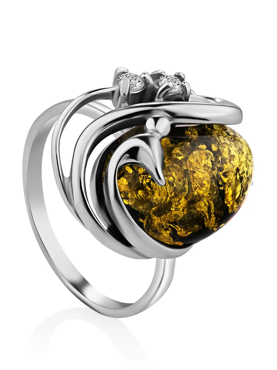 картинка Серебряное кольцо со вставкой из натурального зелёного янтаря «Мелисса» в онлайн магазине