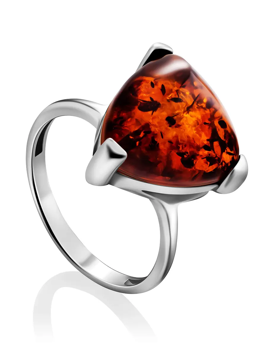 картинка Серебряное кольцо в геометрическом дизайне с янтарём «Треугольник» в онлайн магазине