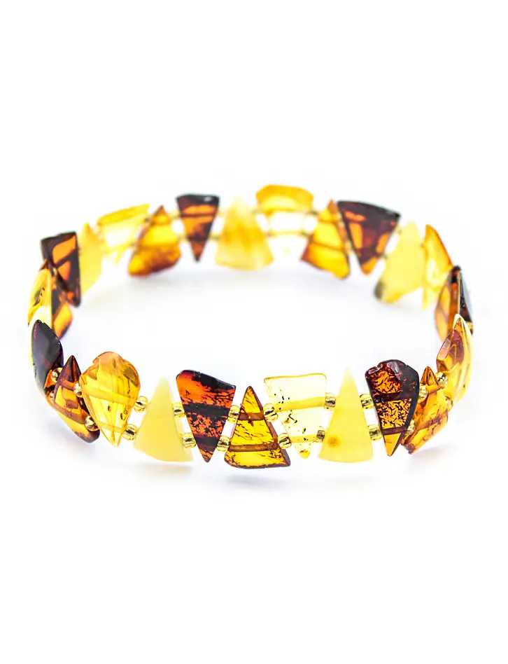 картинка Плоский браслет из натурального полупрозрачного янтаря разных цветов «Треугольники» в онлайн магазине