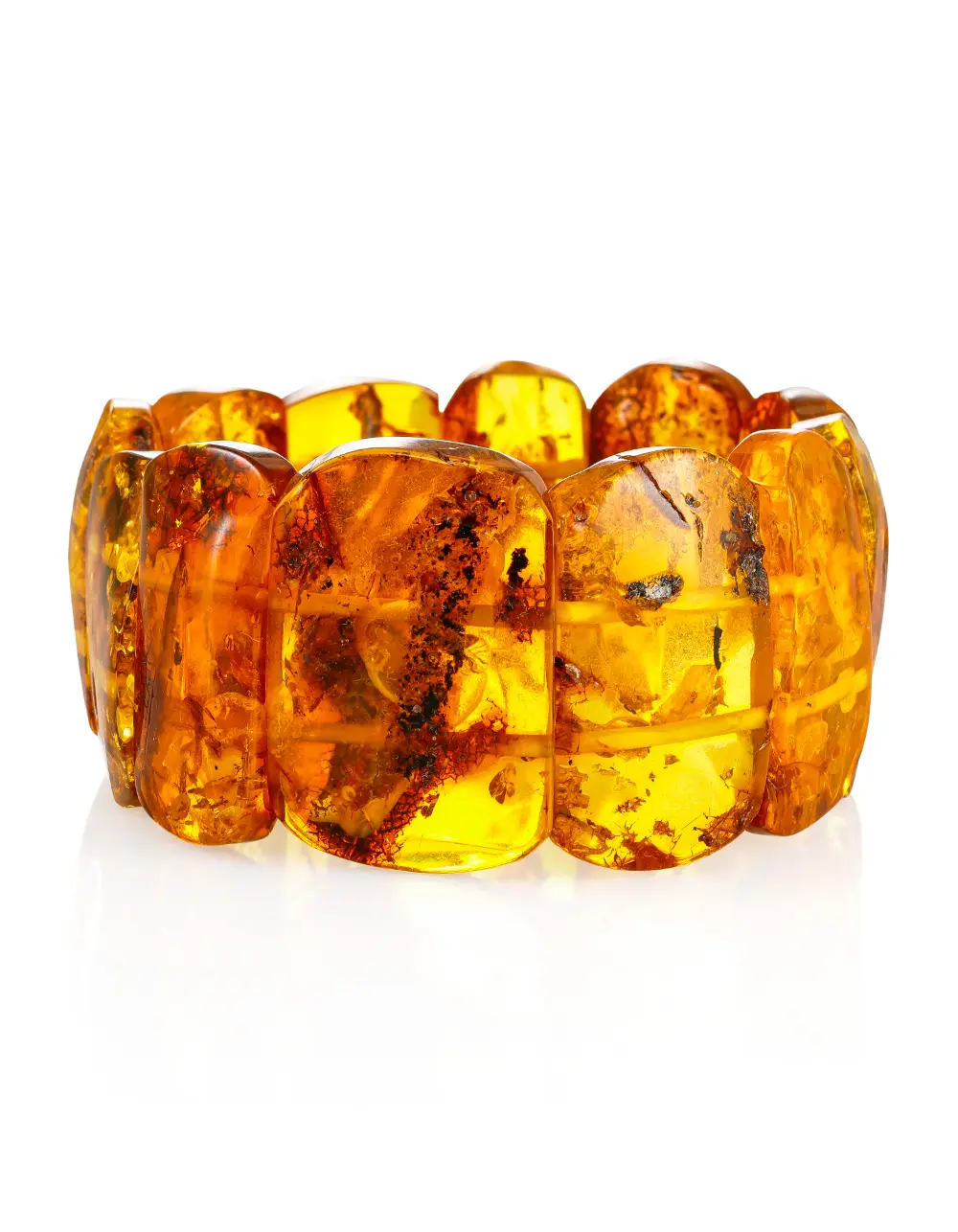 картинка Плоский браслет из натурального янтаря насыщенного коньячного цвета в онлайн магазине