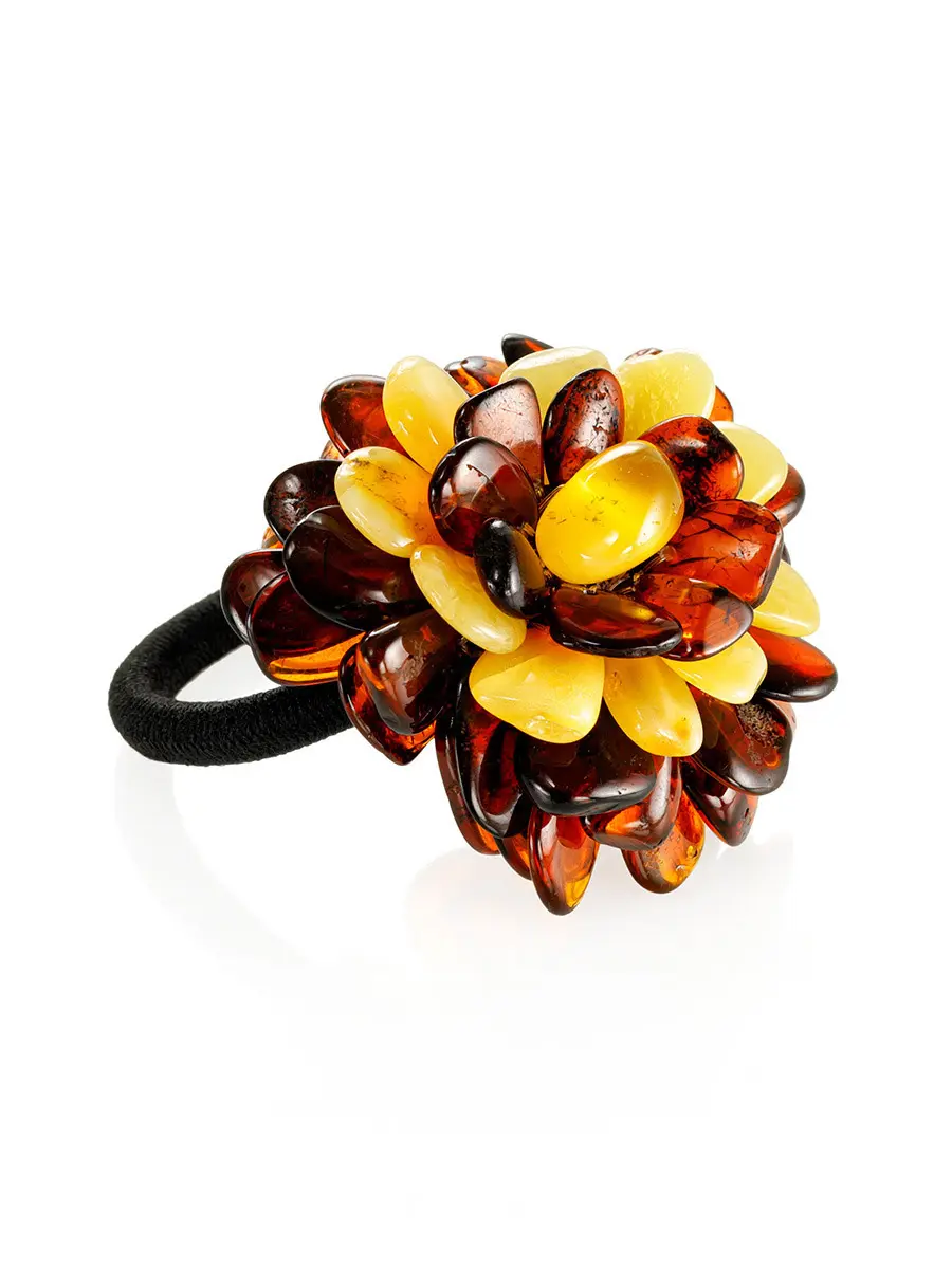 картинка Резинка для волос с ярким цветком из натурального балтийского янтаря в онлайн магазине