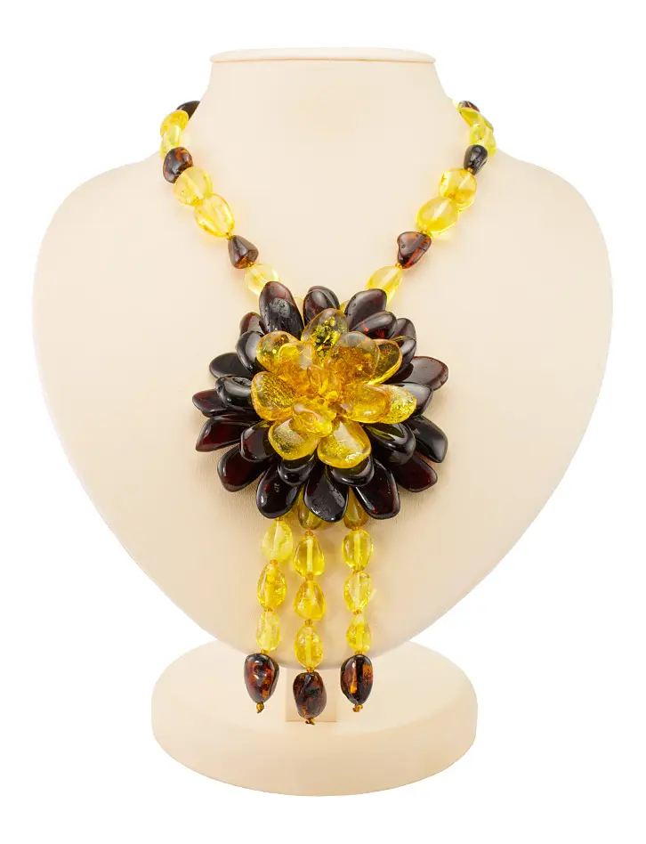 картинка Яркое колье из натурального балтийского янтаря «Анемон» в онлайн магазине