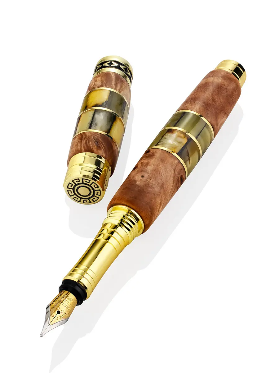 картинка Перьевая ручка «Эллада» из дерева и натурального янтаря в онлайн магазине