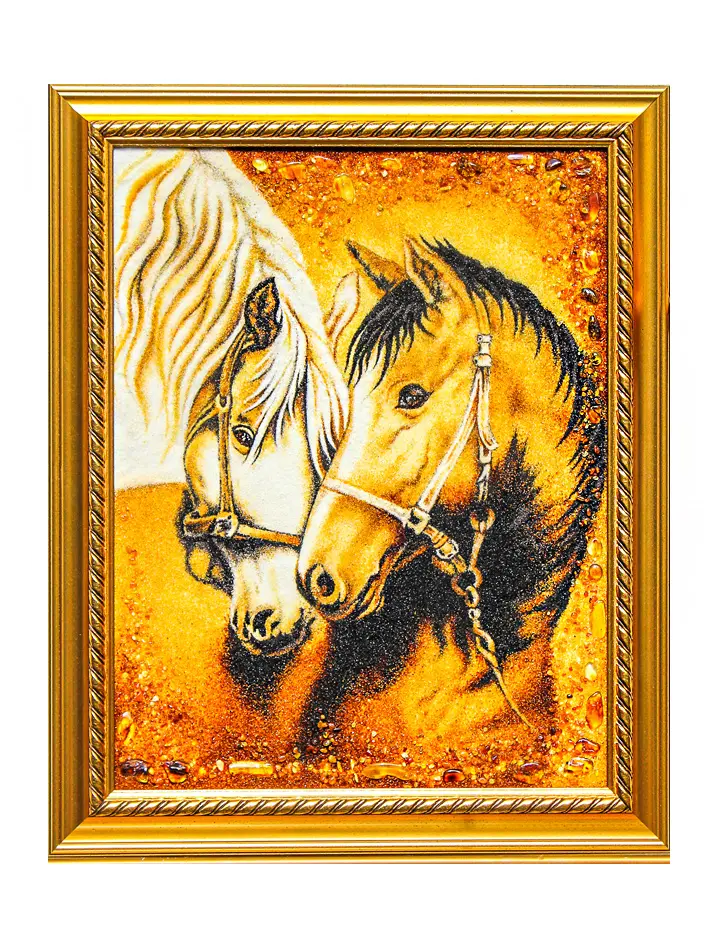 картинка Картина из натурального янтаря «Лошади» в онлайн магазине