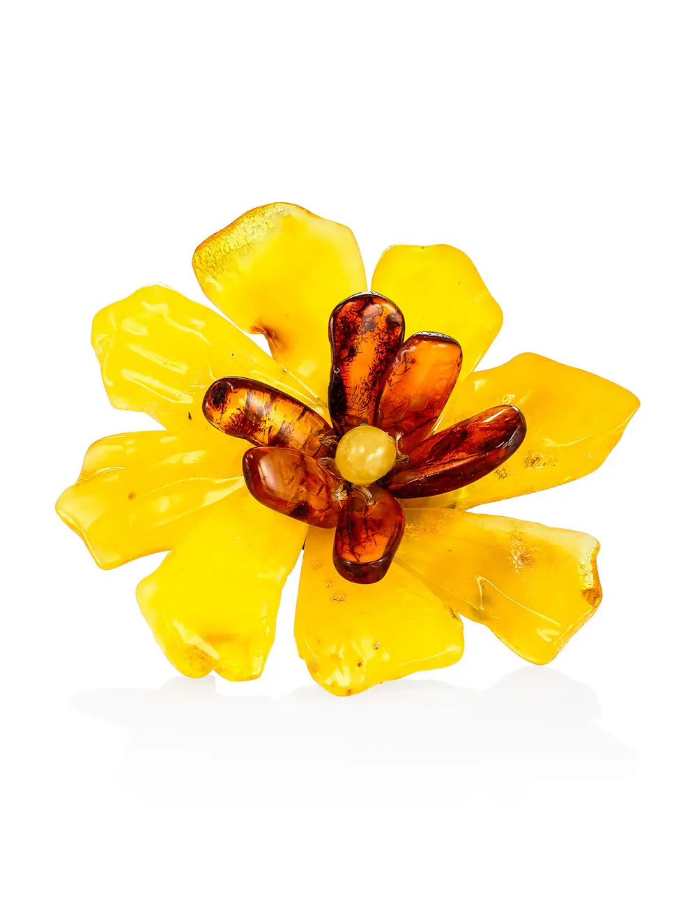 картинка Необычная брошь-цветок из цельного янтаря «Помпеи» в онлайн магазине