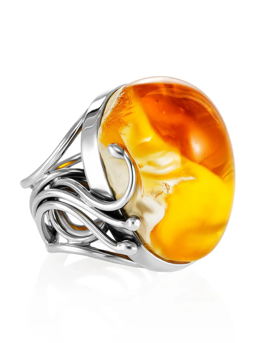 картинка Эффектный объёмный перстень «Сирена» из натурального янтаря в онлайн магазине