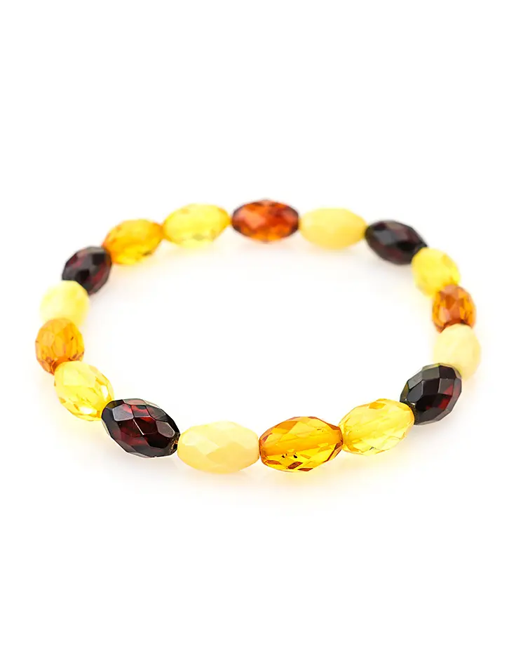 картинка Яркий контрастный браслет из натурального балтийского янтаря четырёх цветов «Оливка алмазная разноцветная» в онлайн магазине