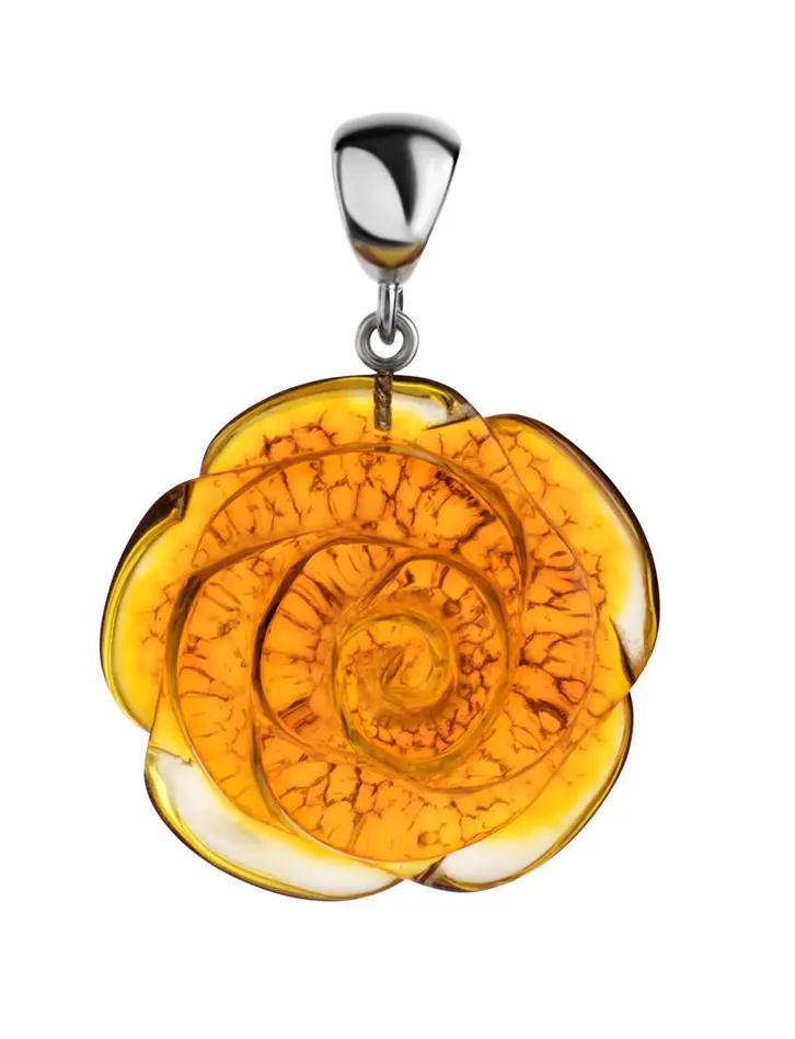 картинка Подвеска из натурального янтаря с красивой текстурой «Роза золотистая» в онлайн магазине