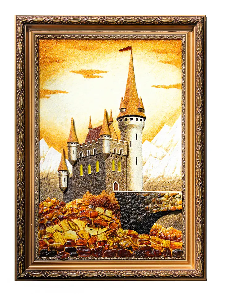 картинка Картина из натурального янтаря «Альпийский замок» большая в онлайн магазине