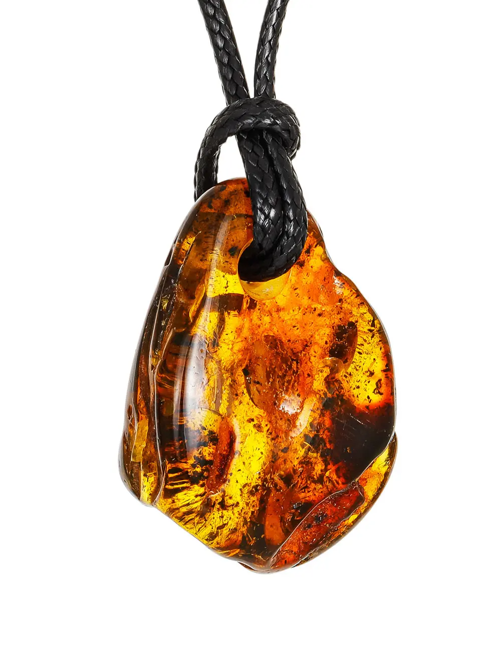 картинка Тёмный-коньячный янтарный кулон на шнурке в онлайн магазине