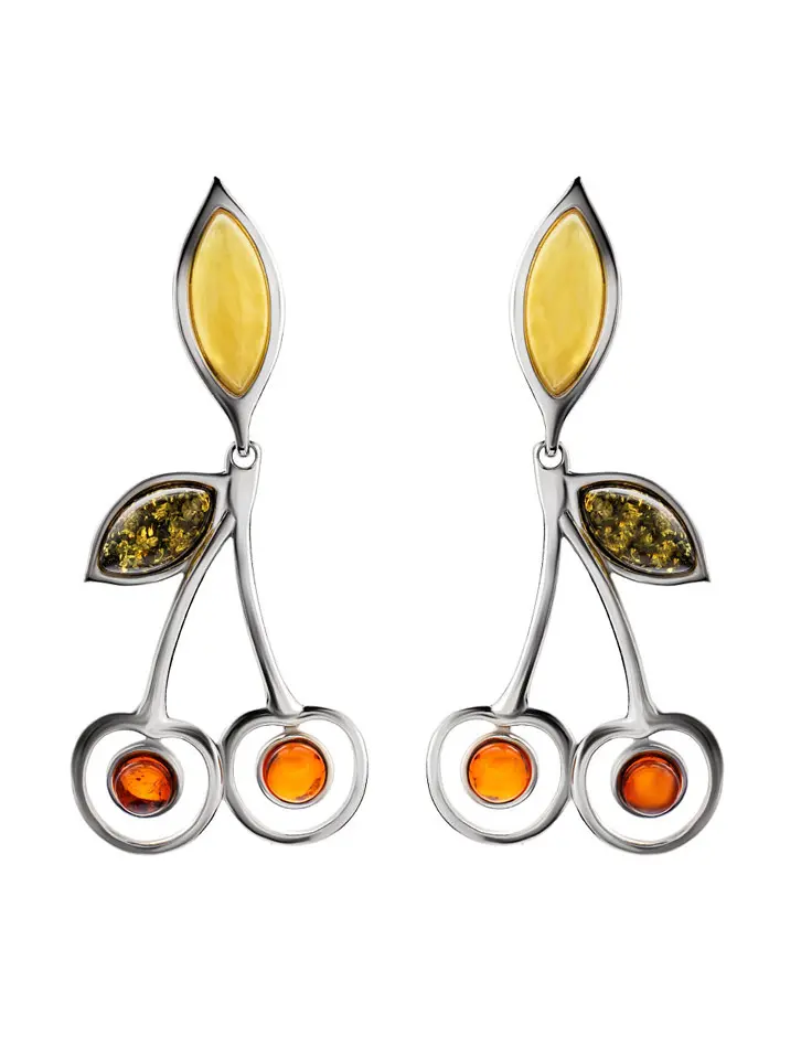 картинка Необычные серебряные серьги «Конфитюр» с натуральным янтарём трёх цветов в онлайн магазине