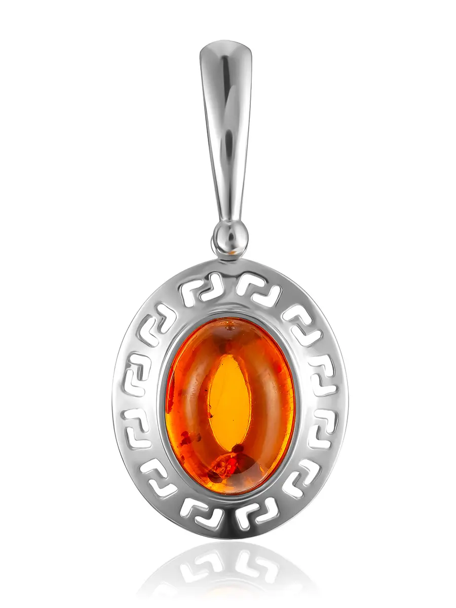 картинка Небольшой элегантный кулон «Эллада» с натуральным янтарём коньячного цвета в онлайн магазине
