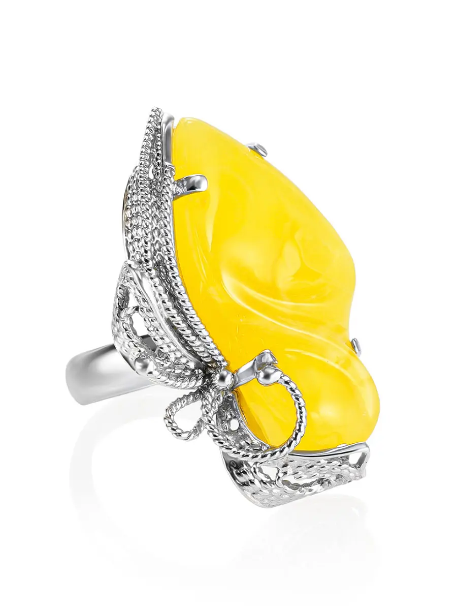 картинка Кольцо с натуральным медовым живописным янтарем «Филигрань» в онлайн магазине